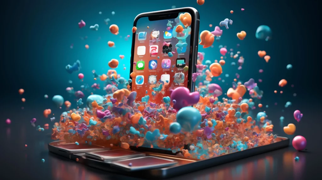 Un effet ultra-futuriste d'un smartphone tombant sur un clavier qui se transforme en peinture qui éclabousse