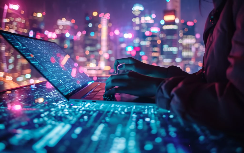 Un effet futuriste pour montrer une personne développant un site internet