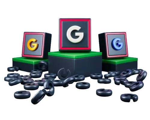 Une représentation 3D du podium des enchères de Google Ads. avec la première, deuxième et troisième place