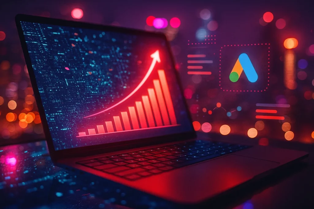 Ordinateur futuriste montrant la performance que peut permettre un consultant google ads à Lyon