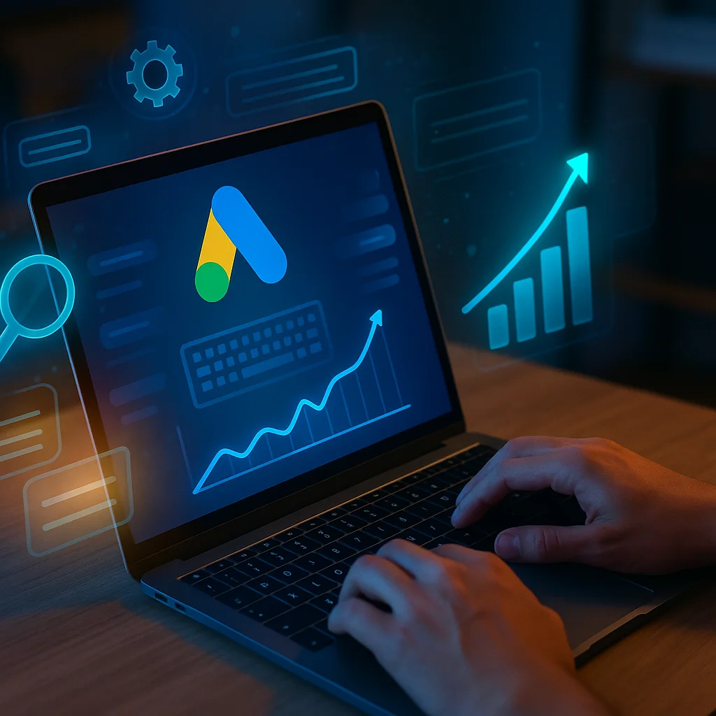 Freelance consultant Google Ads travailler sur un ordinateur