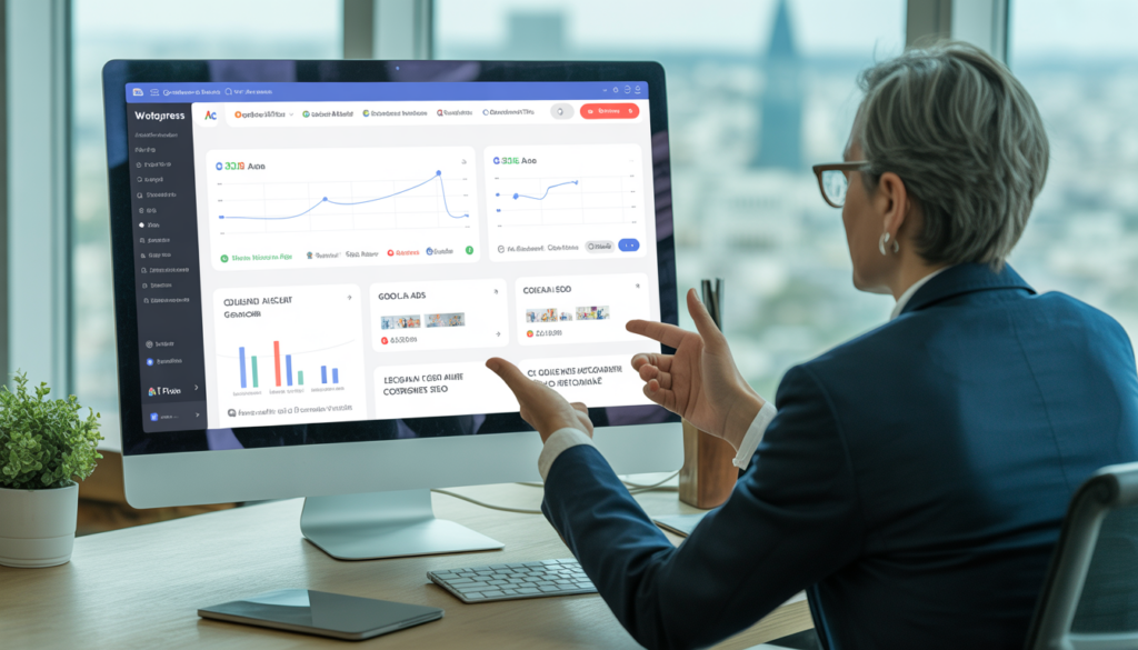 Consultant marketing digital Lyon discutant stratégie avec un dirigeant de PME à Lyon dans un bureau moderne