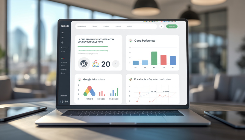 Consultant en marketing digital présentant une stratégie de lead generation site internet dans un bureau moderne à Lyon