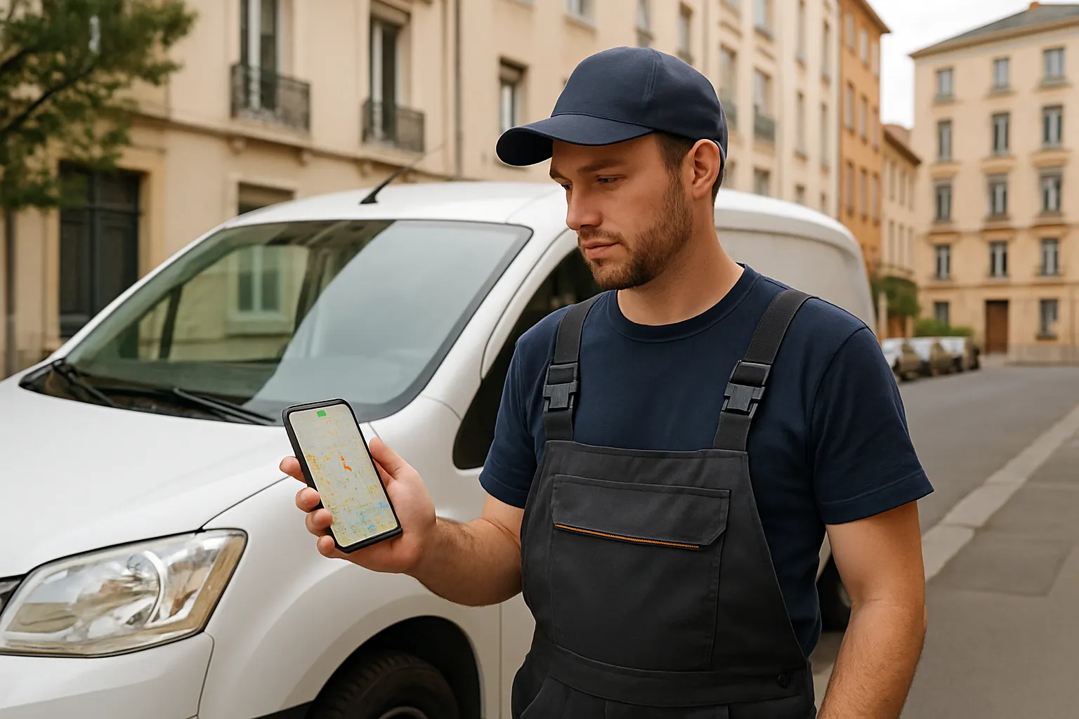 Comment un artisan à Lyon peut-il être visible sur Google ? 1 Artisan lyonnais consultant sa fiche Google Business Profile sur smartphone