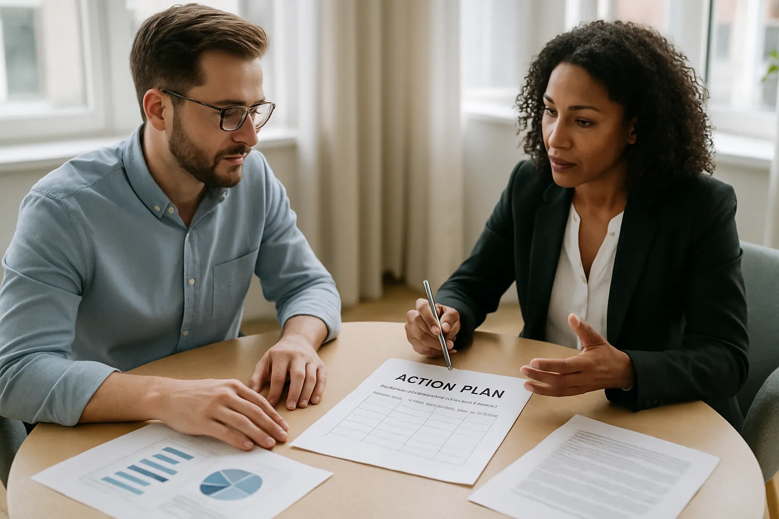 Comment choisir le meilleur consultant marketing digital pour une PME lyonnaise ? 1 Réunion entre un consultant freelance et un dirigeant de TPE pour définir les leviers digitaux