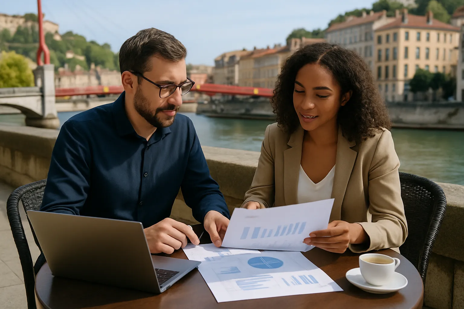 Artisan et consultant discutant des fourchettes de tarifs Google Ads à Lyon
